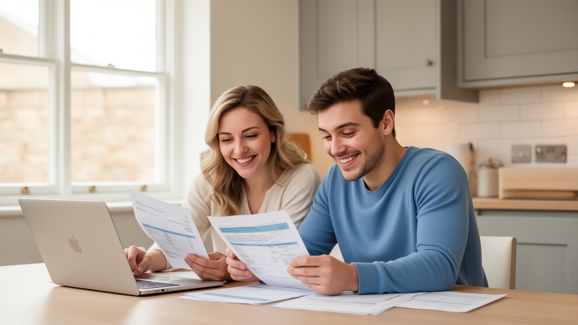 Household reviewing utility bills together at home